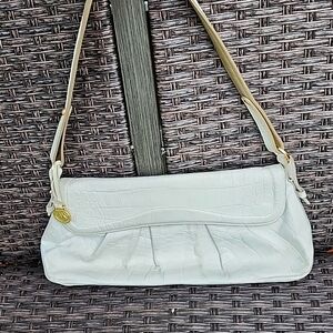 AUTHENTIC BRAHMIN WHITE LEATHER PURSE HANDBAG 14.5" X 7" X 3"